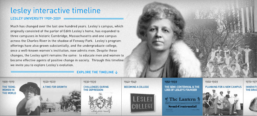 lesley centennial timeline screen shot